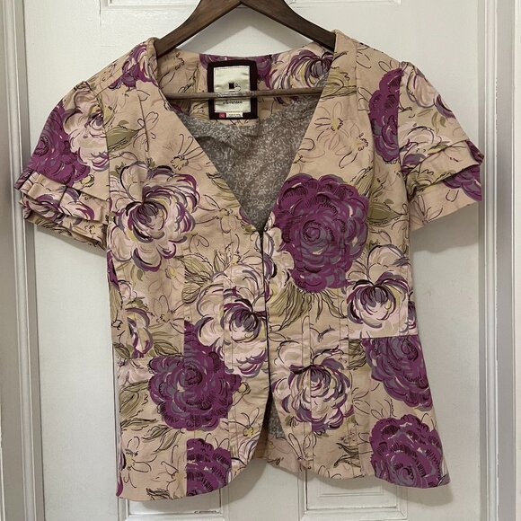 Anthropologie x Elevenses Cotton Purple Floral Blouse - Picture 3 of 7